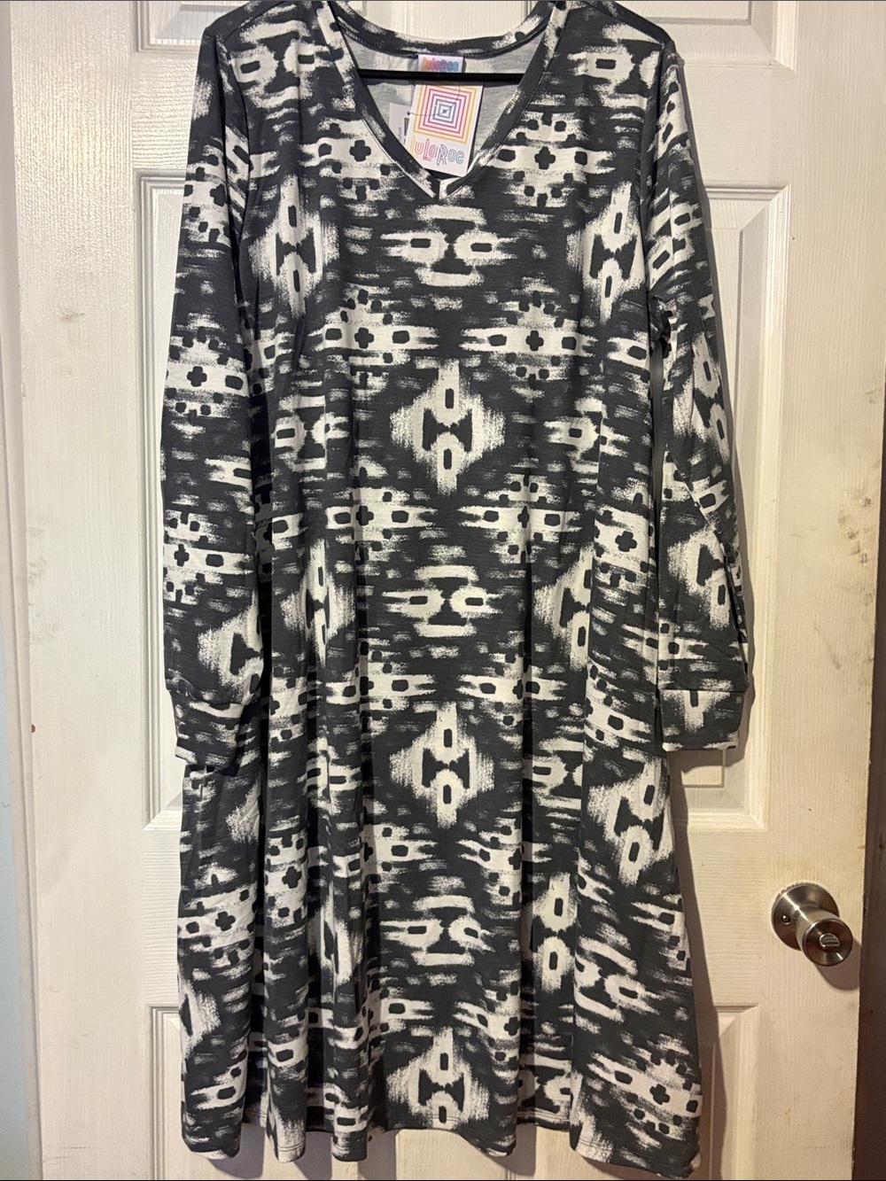 LuLaRoe Black & White Emily Aztec-Style Swing Dress